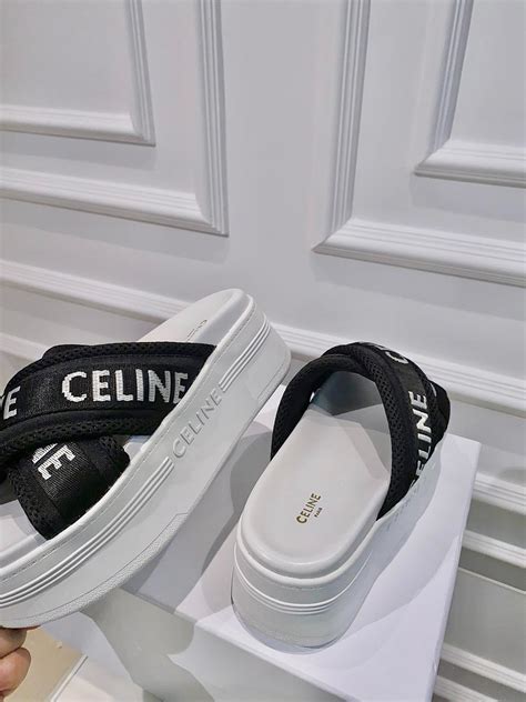 Women's Celine block slide in mesh & textile with Celine jacquard 